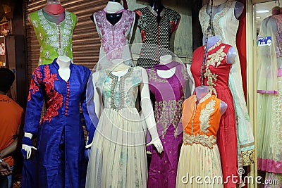 Mannequins dressed in latest Indian dresses in front of a retail cloth shop in Kolkata Editorial Stock Photo