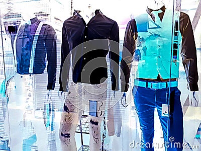 mannequins in the shop window, abstract photo of mannequins with different personalities Stock Photo