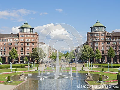 Mannheim, Germany. Friedrichsplatz, the city park in summer time Editorial Stock Photo