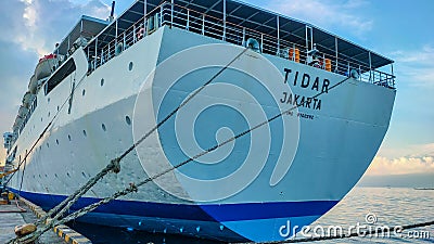 Manokwari, 18 November 2023, Km. Tidar is anchored at Manokwari harbor with new colors emerging Editorial Stock Photo