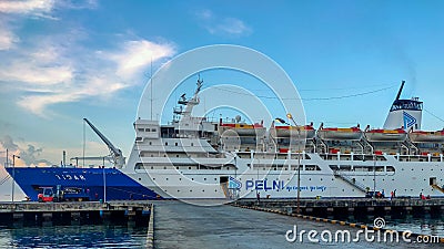 Manokwari, November 18 2023, Km. Tidar is anchored at Manokwari harbor with new colors emerging Editorial Stock Photo