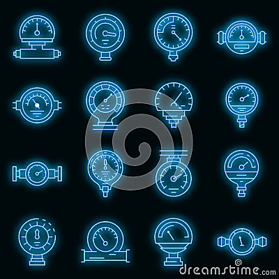 Manometer icons set vector neon Vector Illustration