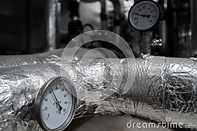 Manometer. working pipe pressure sensor. Selective focus Stock Photo