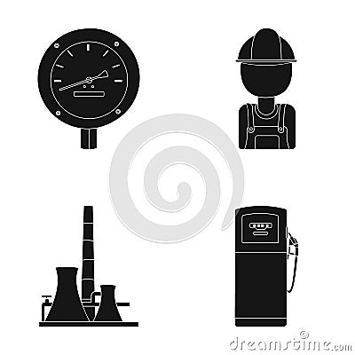 Manometer, worker oilman, fuel refueling, oil factory. Oil industry set collection icons in black style vector symbol Vector Illustration