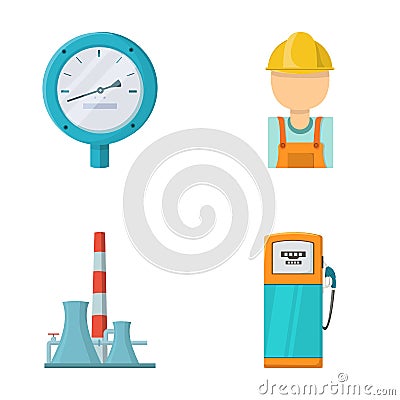 Manometer, worker oilman, fuel refueling, oil factory. Oil industry set collection icons in cartoon style vector symbol Vector Illustration