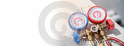 Manometers measuring equipment for filling air conditioners Stock Photo