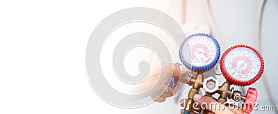 Manometers measuring equipment for filling air conditioners Stock Photo