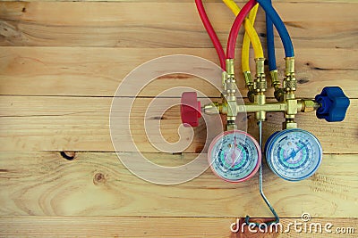 manometers measuring equipment for filling air conditioners,gauges.Tools for HVAC Stock Photo