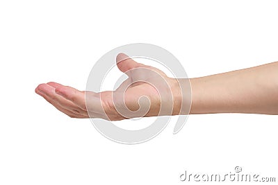 Mans begging hand white background Stock Photo