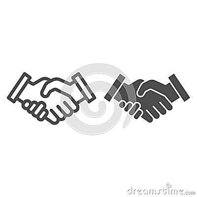 Mans handshake line and solid icon. Business shake, deal agreement symbol, outline style pictogram on white background Vector Illustration