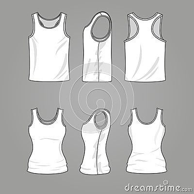 Mans and womans blank outline casual tank top vector mockup Vector Illustration