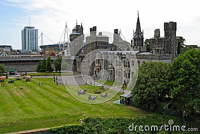 Mansion and Clock-Tower of the Cardiff Castle Editorial Stock Photo