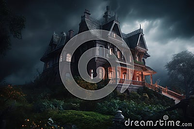 Mansion night. Generate Ai Stock Photo