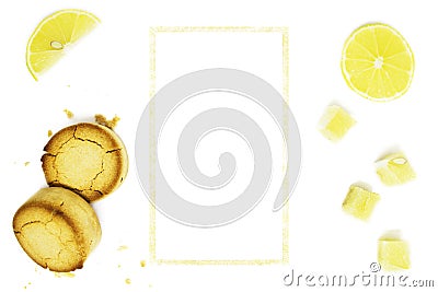 Mantecado, polvoron on a white isolated background. Lemon cookies, lemon Stock Photo