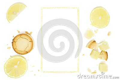 Mantecado, polvoron on a white isolated background. Lemon cookies, lemon Stock Photo