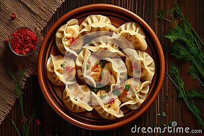 Manti, an esteemed Asian delicacy, represents the culinary heritage and collective identity of diverse Asian cultures. Generative Stock Photo