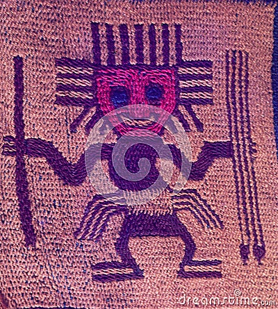 ,textile Paracas Nazca Peru, culture with great weavers from the year 700 BC -200 AD with mythological figures embroidered Editorial Stock Photo