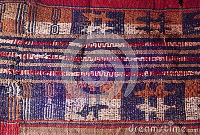 textile Paracas Nazca Peru, culture with great weavers from the year 700 BC -200 AD with mythological figures embroidered Editorial Stock Photo