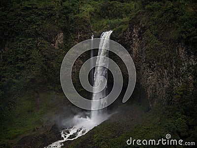 Manto de la novia Bridal Veil waterfall at Pastaza river on cascades route near Banos de agua santa Tungurahua Ecuador Stock Photo