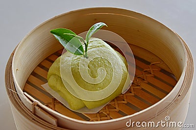 Mantou with green tea. Stock Photo