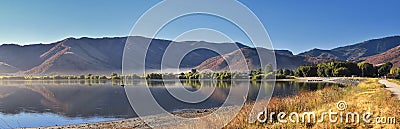 Mantua Reservoir landscape views. Mantua is a small town on the eastern edge Box Elder County, Historically known as Box Elder Val Stock Photo