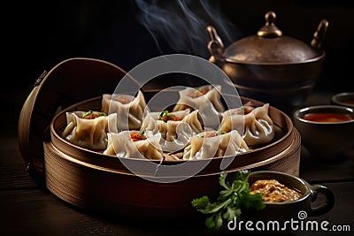 Manty or Manti, Traditional Oriental Steamed Dish Stock Photo