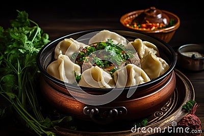 Manty or Manti, Traditional Oriental Steamed Dish Stock Photo