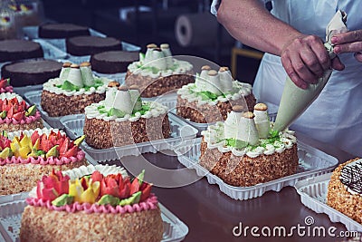 Manual cakes production Stock Photo