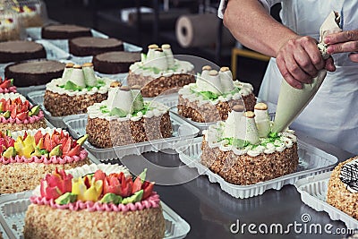 Manual cakes production Stock Photo