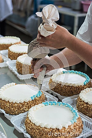 Manual cakes production Stock Photo