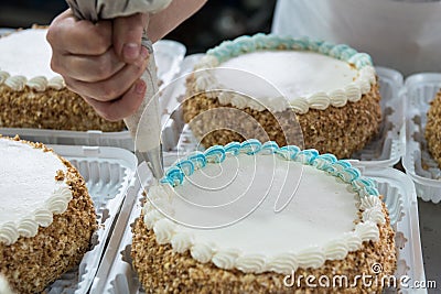 Manual cakes production Stock Photo