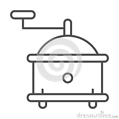 Manual coffee grinder thin line icon, Coffee time concept, handle mill sign on white background, coffee grinder icon in Vector Illustration