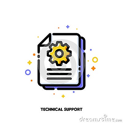 Manual document icon with paper file and gear for big data processing technology or capturing digital information concept Vector Illustration