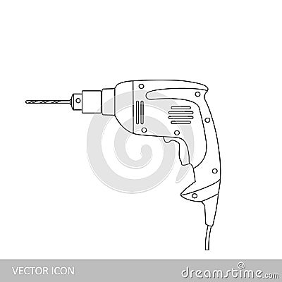 Manual electric drill. Vector icon linear design. Vector Illustration