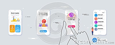 Manual, Fake document and Cloud sync minimal line icons. For web application, printing. Vector Vector Illustration