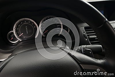 Manual gear changing paddle on car. Stock Photo