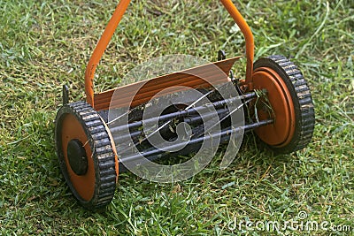 Manual Lawn Mower Stock Photo