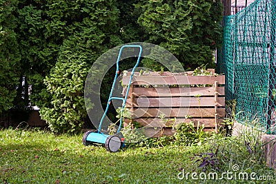 Manual lawn mower Stock Photo