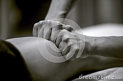Manual lymphatic drainage massage for a patient with swelling effect Stock Photo