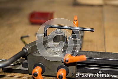 Manual mechanical steel iron metal wire bending device for industrial or work shop use in product manufacturing factory Stock Photo