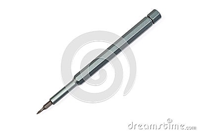 Manual mini screwdriver with inserted triangular interchangeable bit close-up Stock Photo