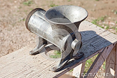 Manual mincer machine after being used Stock Photo