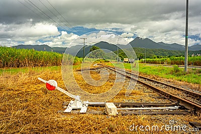 Manual railway track switch in rural Queensland, Australia Stock Photo