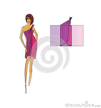 Manual to make a top of a scarf or pareo. Design drawing and pareo addition scheme Stock Photo