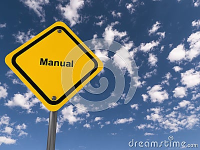 Manual traffic sign on blue sky Stock Photo