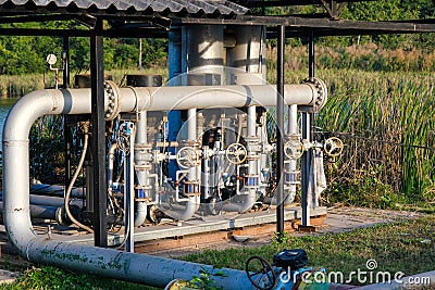 Manual valves for use in industrial areas that are commonly installed on tanks, pipes, pumps, ponds and wells in combined cycle Stock Photo