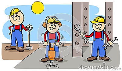 Manual workers or builders group at work Vector Illustration