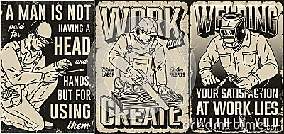 Manual workers monochrome banners set Vector Illustration