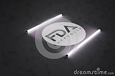 Manufactured in FDA approved Registered facility Neon light lamp Editorial Stock Photo