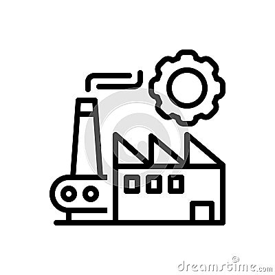 Black line icon for Manufactured, industrial and factory Vector Illustration